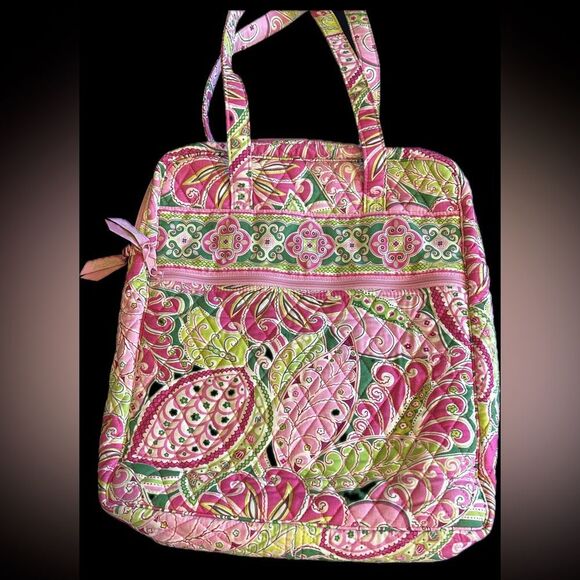 Vera Bradley Vibrant Pink & Green Patterned Tote Bag Excellent Condition - Picture 2 of 11